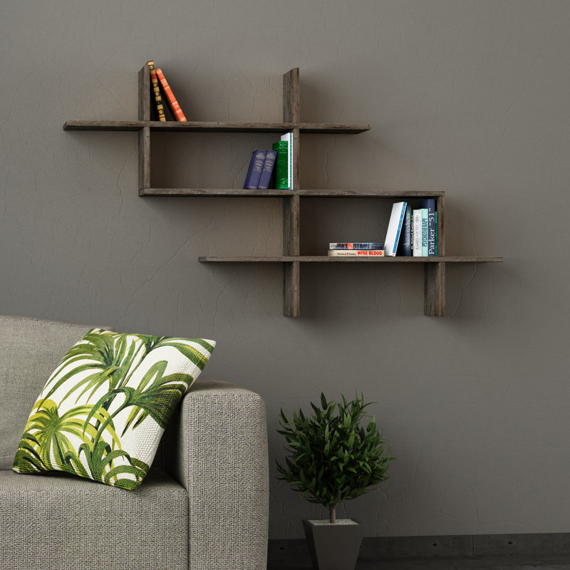3 Tiers Wall Mounted Modern Bookcase Display Unit, Dark Coffee