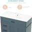 Meuble-lavabo autoportant bleu de 36 po, lavabo encastré en bois massif et en céramique, une armoire, deux tiroirs, poignées en métal, mélange de revêtement antitache, noir rétro lisse facile à entretenir