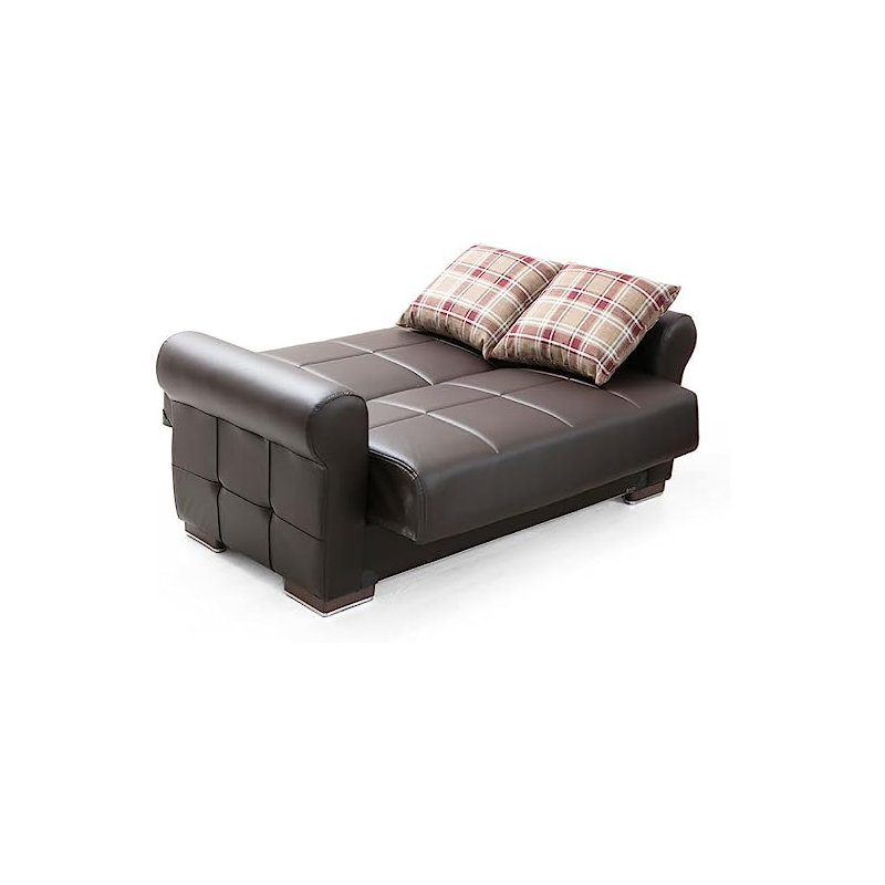 Georgea 67" Leather Match Convertible Sleeper Loveseat, Brown Faux Leather