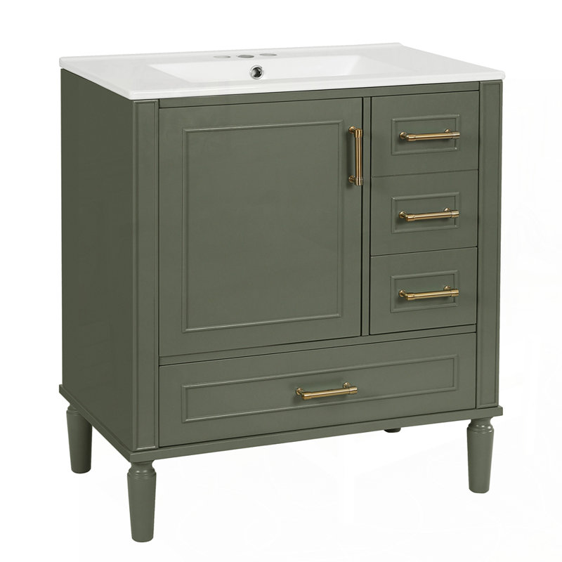 Meuble-lavabo moderne avec rangement abondant et design fonctionnel, Vert olive