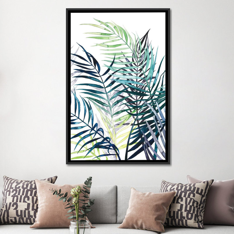 «Twilight Palms I», impression sur toile, H 26 po x l 18 po x P 1,5 po, Toile avec cadre noir, Pas de tapis