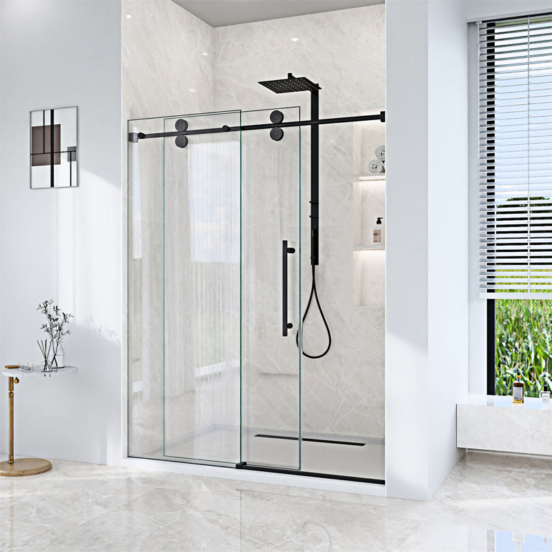 Porte de douche coulissante simple sans cadre, Noir mat