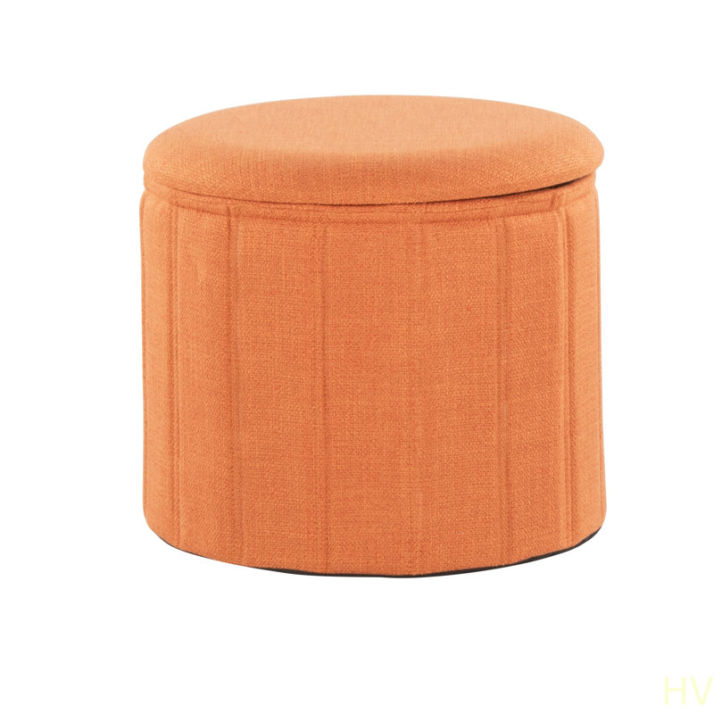 Repose-pieds contemporain pliant avec rangement en polyester, Tissu orange
