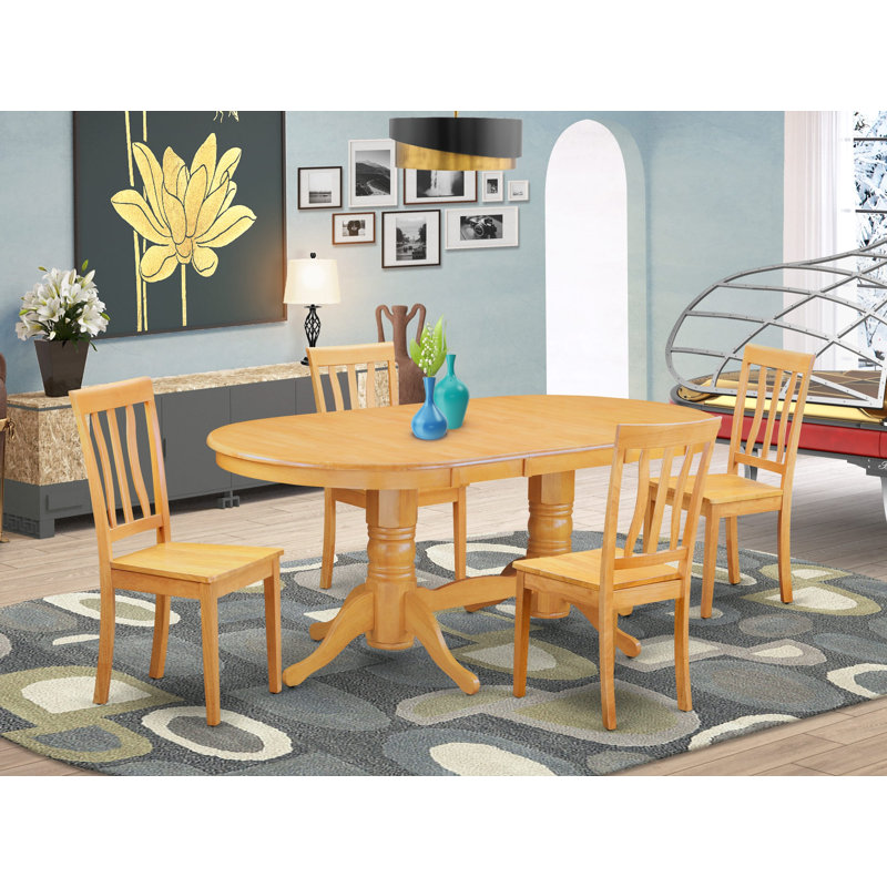 Ensemble de salle à manger 5 pièces comprenant une table de salle à manger ovale avec papillon et 4 chaises de cuisine, chêne