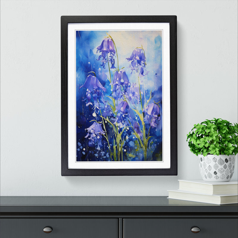 Bluebell Flower Action Painting - Framed Print, 64cm H x 46cm W x 2cm D, Black Framed