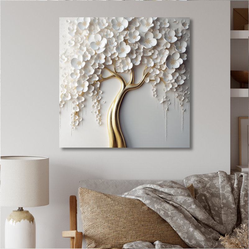 Orchidée blanche jardin de branches VII - impression florale murale grand arbre (sans texture), H 36 po x l 36 po, Sans cadre
