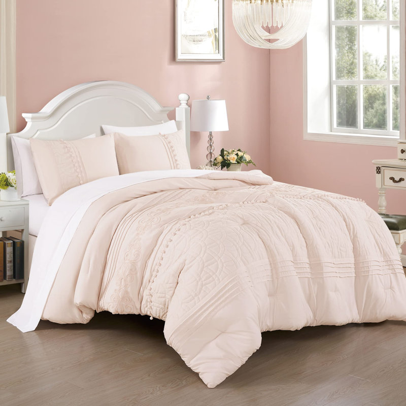 Athena 7-Pieces Bed in a Bag Floral Embroidered Comforter Set with Sheets, California King Comforter + 6 Additional Pieces