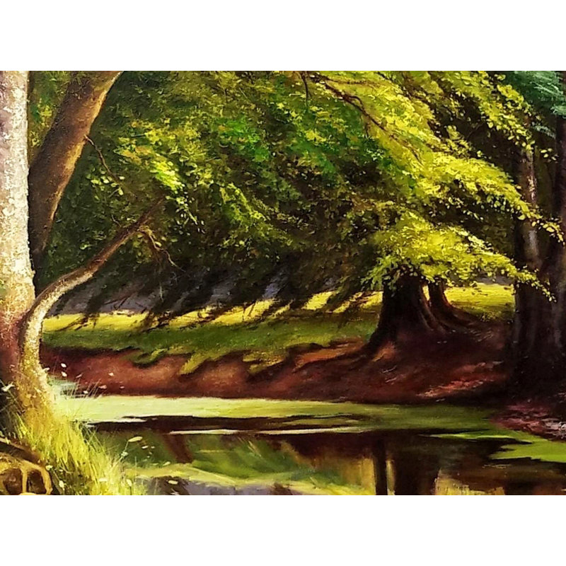 Magnifique paysage de lac forestier | Huile sur toile | Décoration murale
