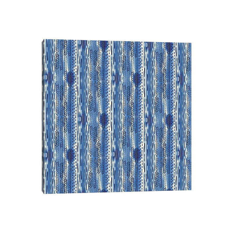 Blue Indigo Stripes by Stephanie Ryan - Painting on Canvas, Wrapped Canvas, 45.72cm H x 45.72cm W x 3.81cm D