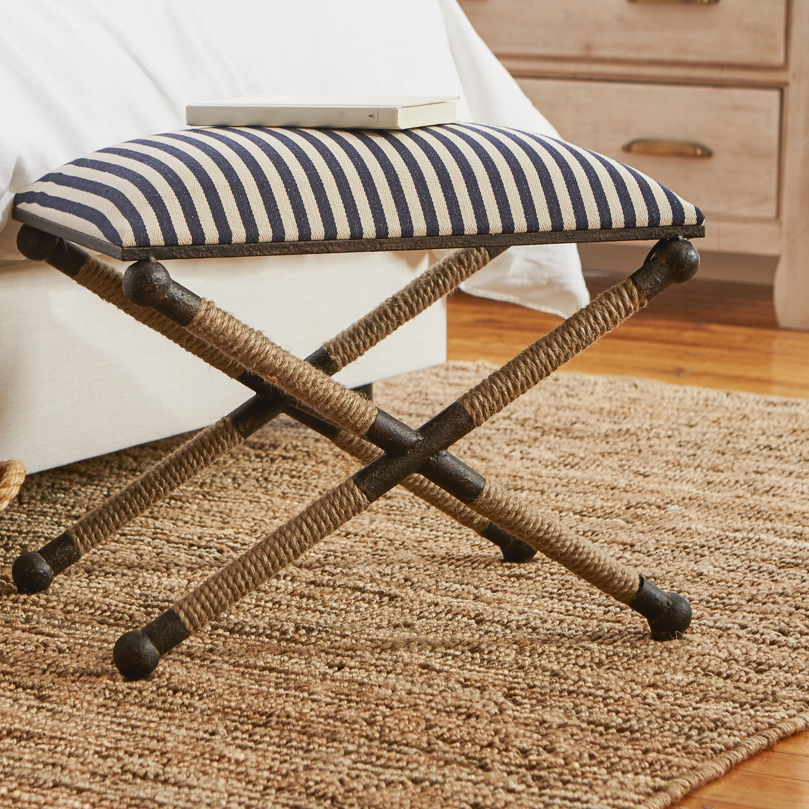 Cherise Utility Stool, Navy/White/Brown