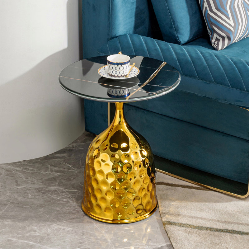 Table d'appoint pour canapé, table basse à plateau rond en fer, table de chevet de chambre à coucher / table de loisirs, table à thé avec balcon après-midi / table décontractée