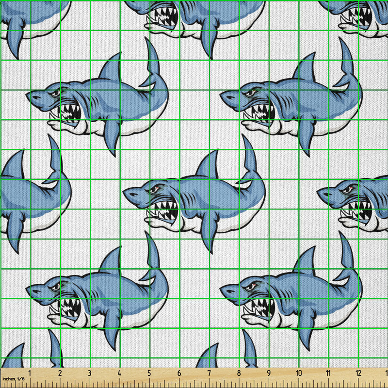 Dakia Fierce Predator Wild Shark Swimming Sharp Teeth Bite Nautical Theme Pattern Fabric