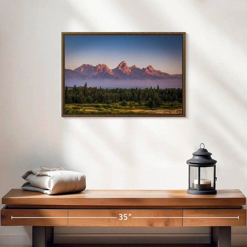 Brume Grand Teton, 19 po x 13 po, Cadre flottant noyer
