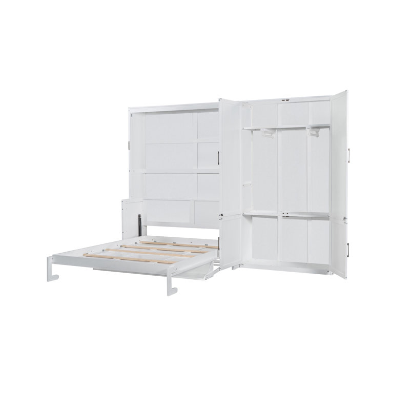 Grand lit escamotable mural avec garde-robe - Lit escamotable blanc, rangement et meubles de chambre à coucher