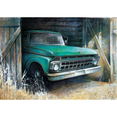 Teal Farmhouse Truck - Wrapped Canvas Art Prints