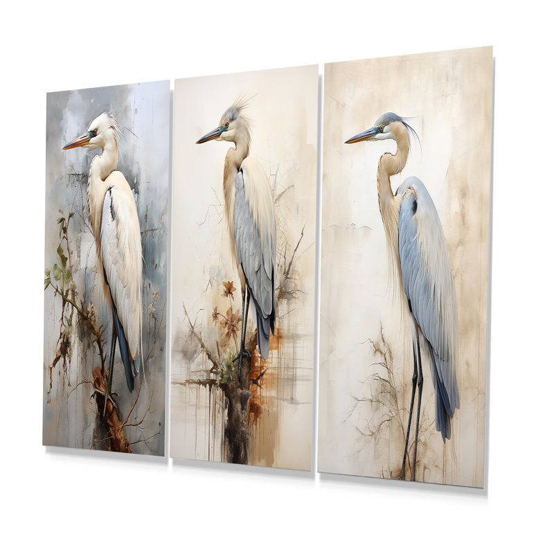 «Majestic Blue Heron Horizon - Heron», ensemble de 3 reproductions d'art en métal, H 28 po x l 36 po