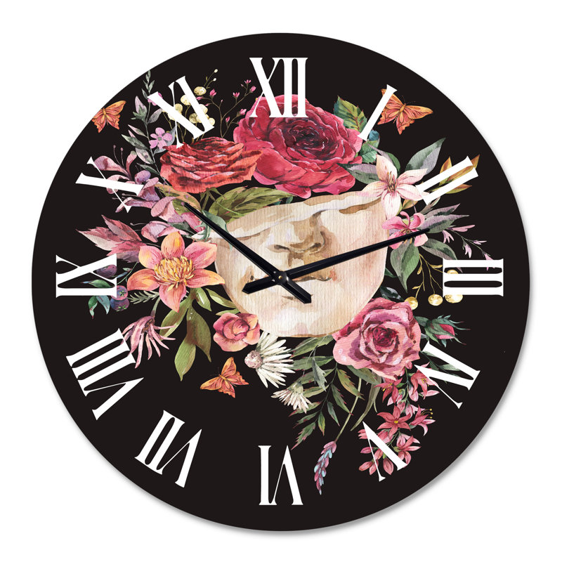 Sculpture grecque rétro avec fleurs séchées - horloge murale traditionnelle, Grand
