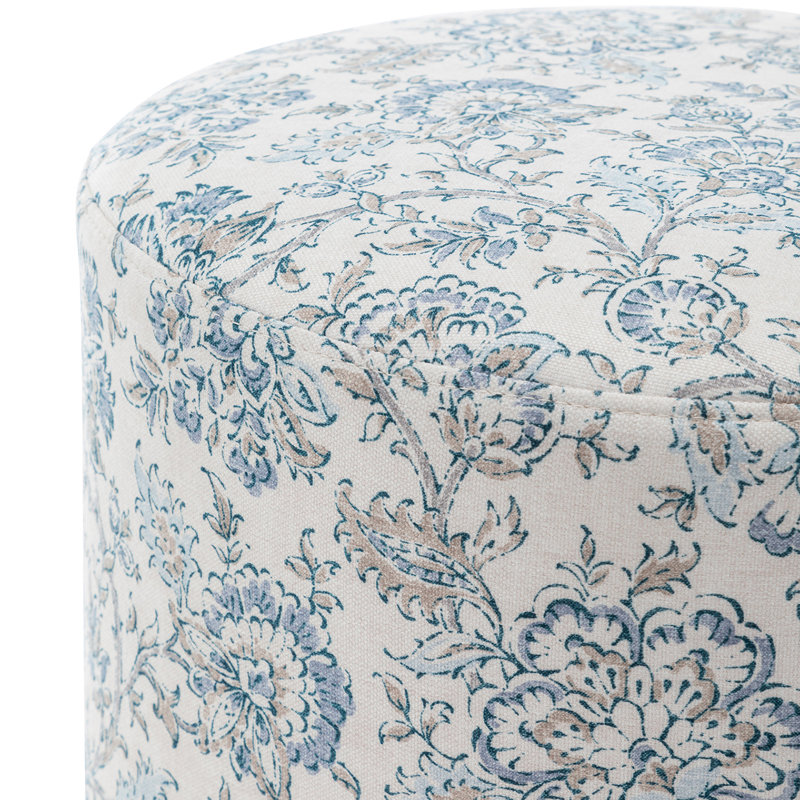 Upholstered Pouf, Blue Floral