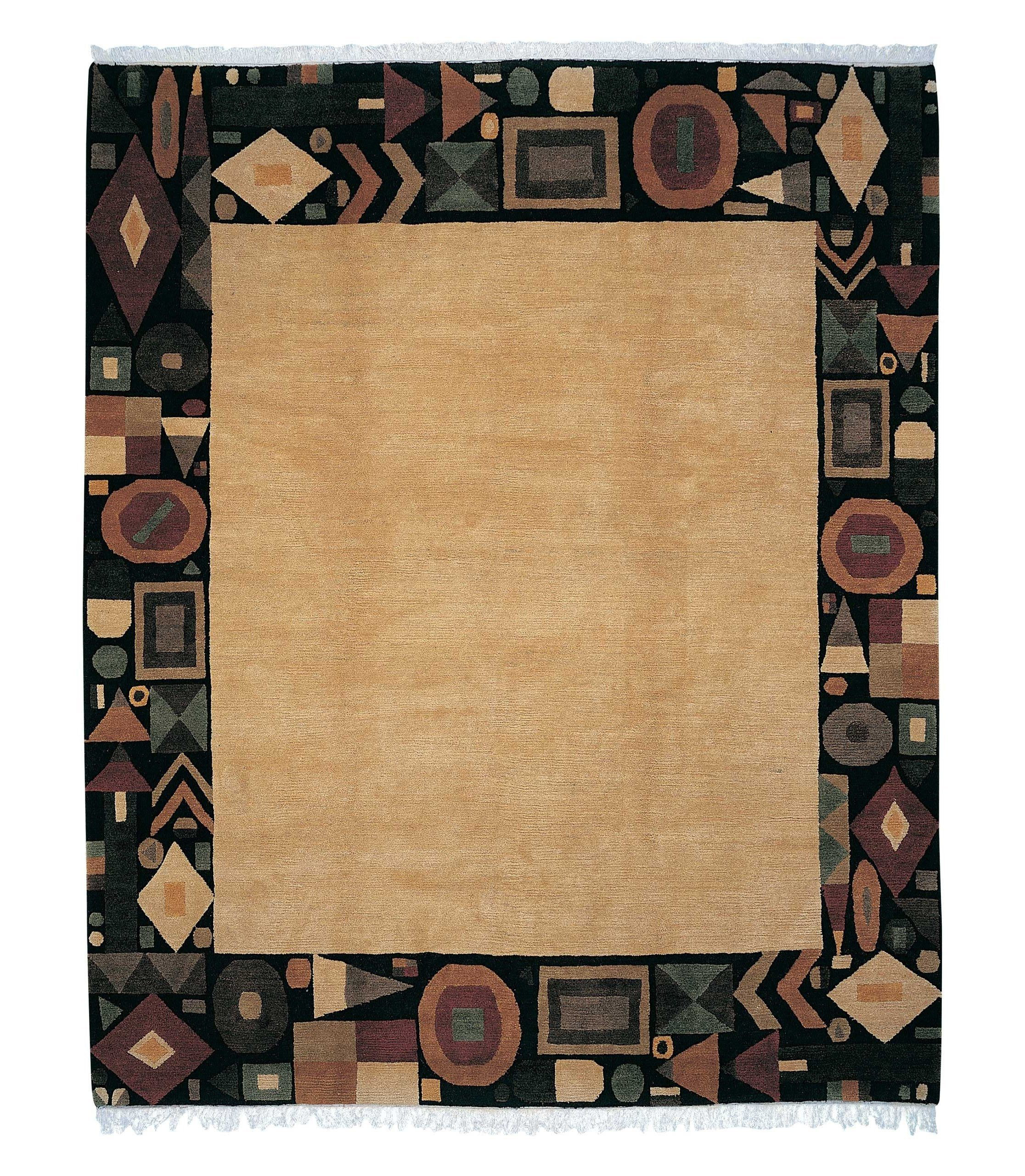 Theda Rug Tufenkian Geometric Hand-Knotted Wool Area Rug in Black/Gold | Perigold