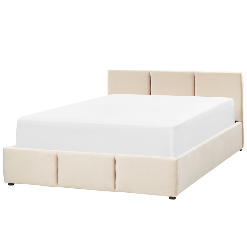 Irmchen Upholstered Velvet Lift Up Storage Bed, European Double (140 x 200cm), Beige
