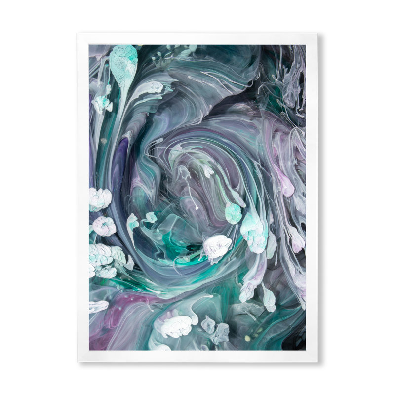 Turquoise et mauve liquide Flow Art V - décoration murale moderne en toile, H 24 po x l 36 po x P 1 po