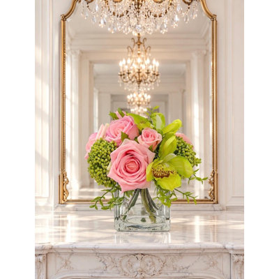 Orchid and Rose Faux Floral in Vase