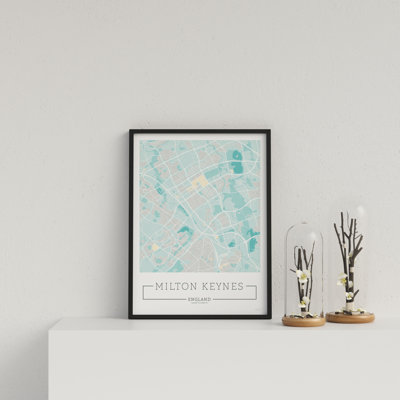 City Location Ordnance Map Blue Milton Keynes 1 Piece Single Picture Frame Wall Art