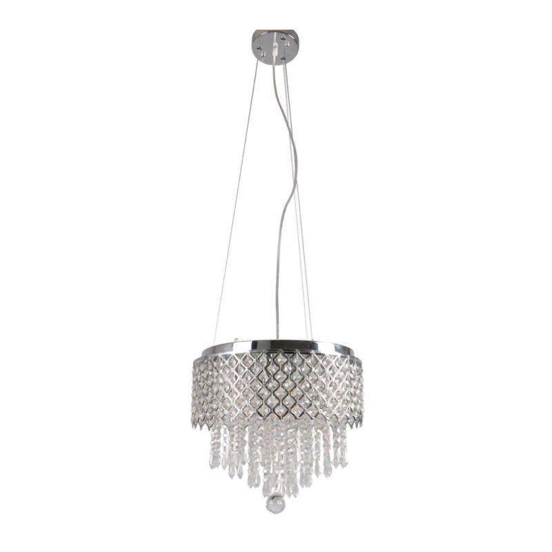 Lustre en métal chromé 5 lumières avec cristaux transparents