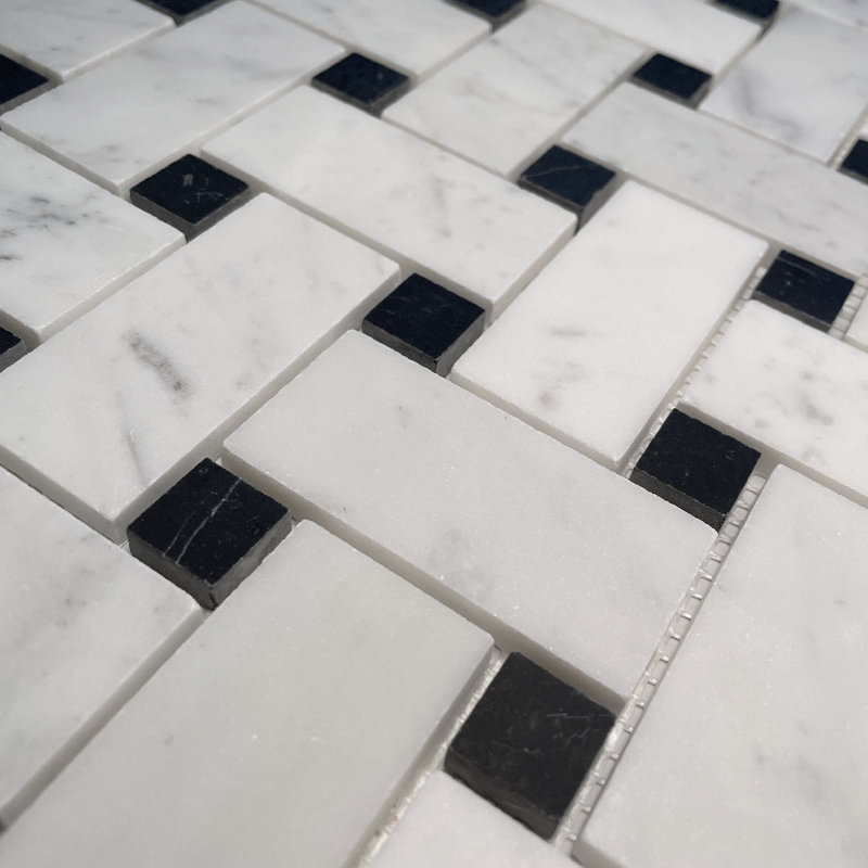 12" x 12" Marble Basketweave Mosaic Wall & Floor Tile, White/Black