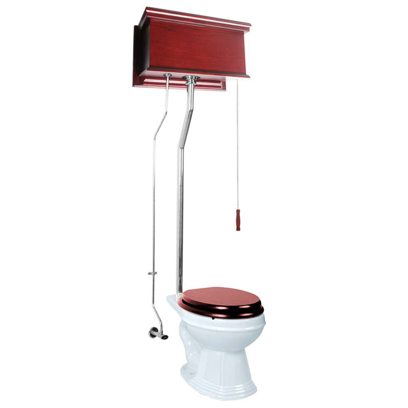 The Renovators Supply High Tank Pull Chain Toilet Wooden Finish (Seat not Included), Antique Cherry/Silver