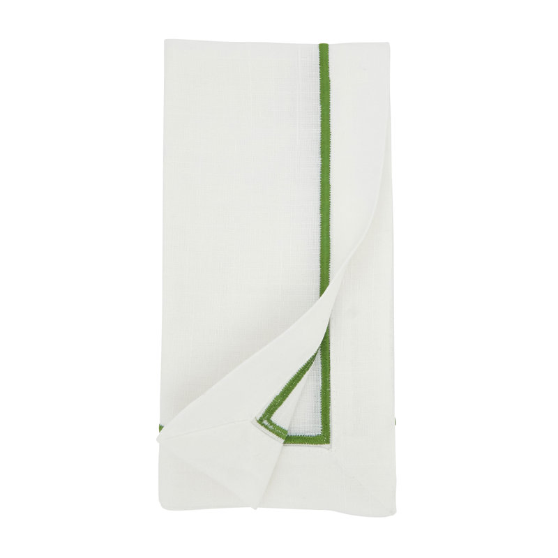 Kiwi Green Embroidered Line Design Square Dinner Napkin Set