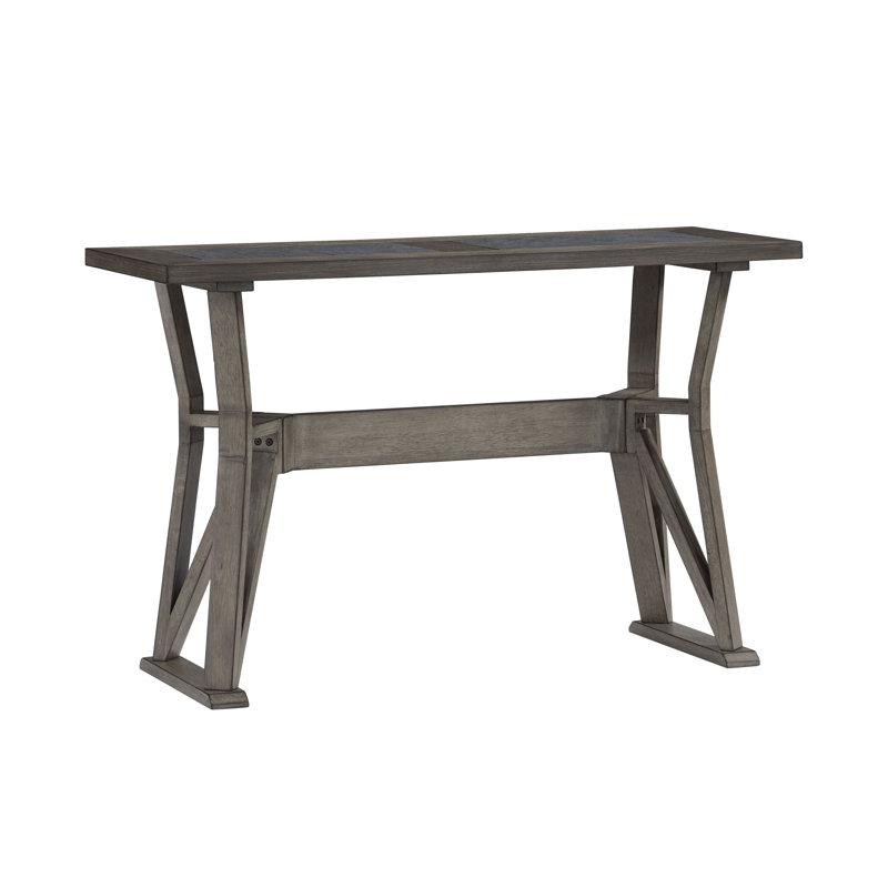 Ash Gray Rectangular Wood Console Table with Slate Insert
