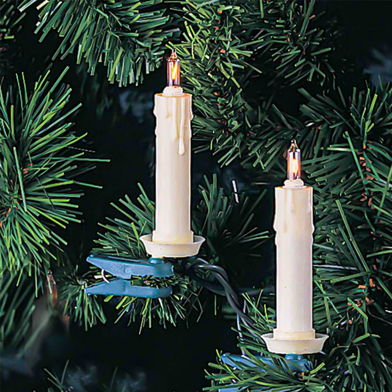 Kurt Adler Indoor UL 10-Light Clip-On White Candles Light Set, 9ft