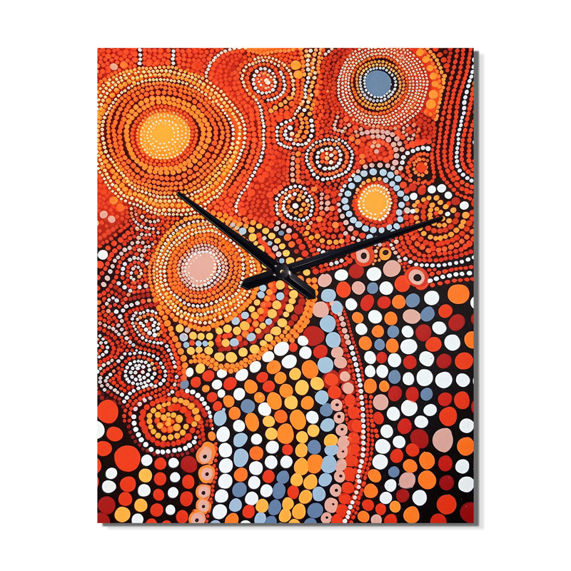 Aboriginal Circular Dot Amber Compositions III - Transitional Wall Clock Oversized, Large