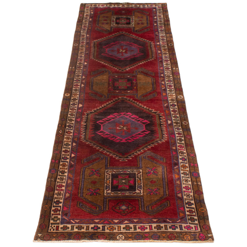 Tapis de couloir rouge en laine style années 1990 3 pi 3 po x 10 pi 4 po Yuridia
