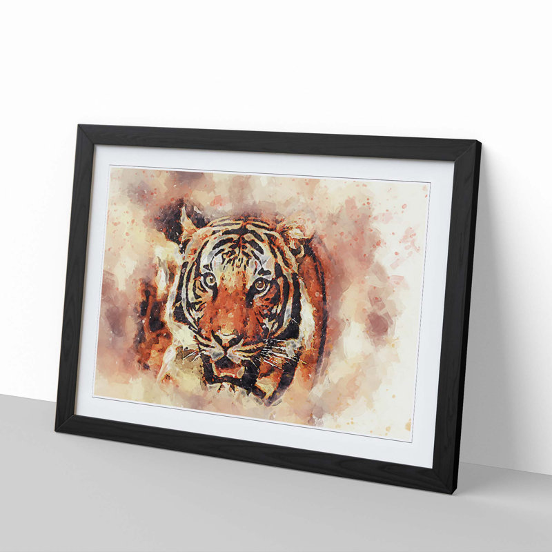 Tiger in Abstract - Picture Frame Painting Print, 60cm H x 91cm W x 2cm D, Black