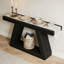 Console rustique en bois noir de 140 cm avec rangement, idéale pour les entrées et les salons, construction robuste en bois massif, solide et fonctionnelle.