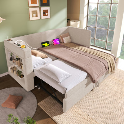 Upholstered Daybed with Trundle Bed