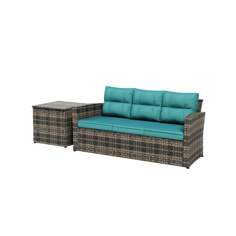 Madore 72.5'' Wide Wicker Patio Sofa with Cushions, Turquoise
