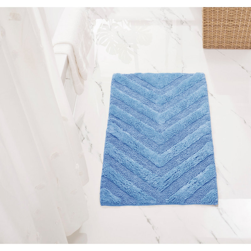 Branston 100% Cotton 1990 GSM Tufted Bath Rug with Non-Slip Backing, OEKO-TEX Certified, Machine Washable, Luxurious Chevron Pattern, Ultra Soft & Absorbent Bathroom Rug, 24" x 40" Rectangle, Dark Blue