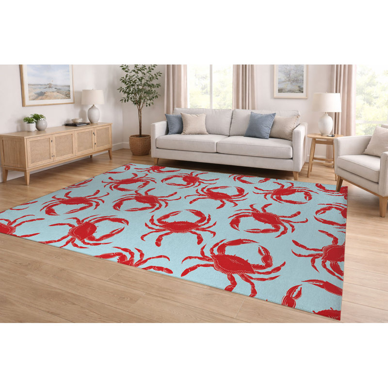 Tapis ultra-mince à profil bas Crabby, Bleu, Rectangulaire 2 pi x 3 pi