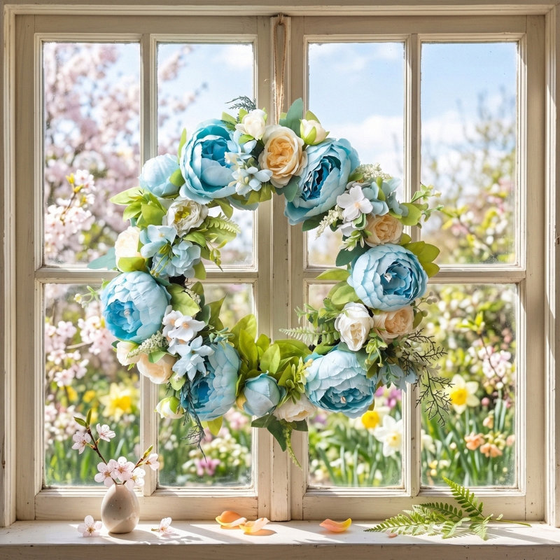 Couronne de pivoines 18 po, Bleu