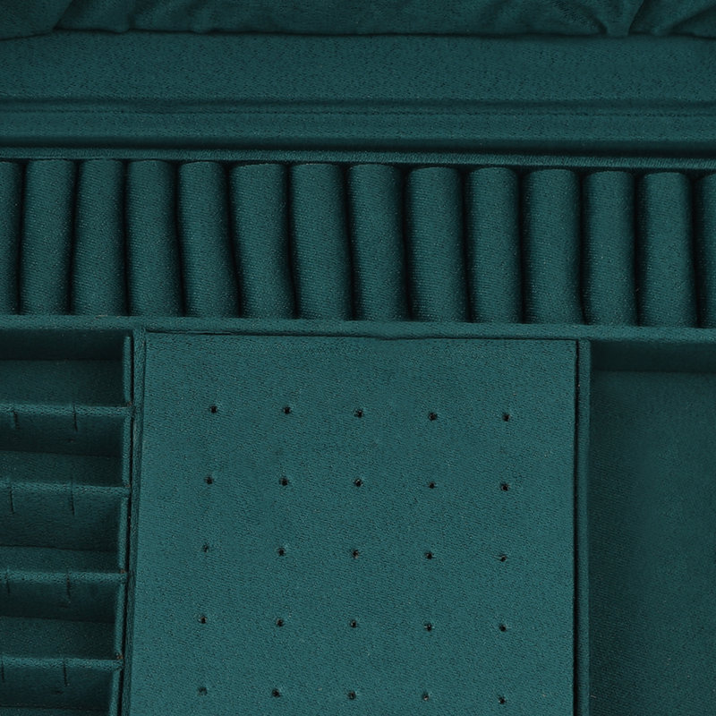 3-Layer Dark Green Flannel Ring Necklace Jewellery Box with Lock
