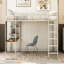 Lit mezzanine en métal argenté, taille double, avec 2 tablettes et bureau - étagère de bureau, structure argentée-1040446876