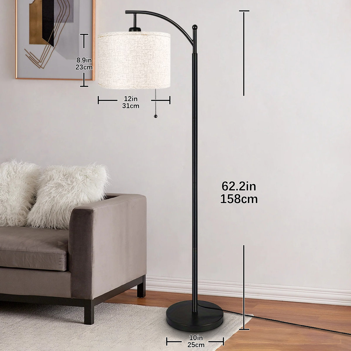 Arched Floor Lamp with Pull Chain, Bulb Included view 3