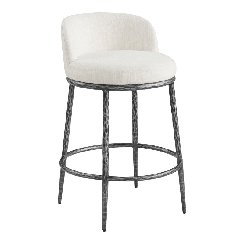 Corrinne Hammered Forged Steel Upholstered Counter Height Stool, Matte Gray