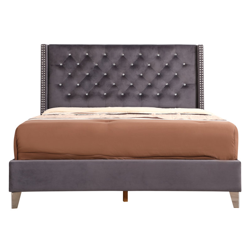 Grand lit tapissier Chic Chic, Gris, Grand lit