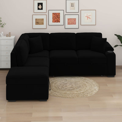 Sleeper Sofa Bed, Pull Out Sofa Bed L-Shape Couch With Storage Ottoman