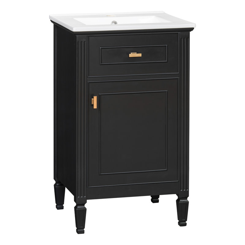 Meuble-lavabo de 20 pouces avec lavabo et pieds en bois massif pour petits espaces, Noir