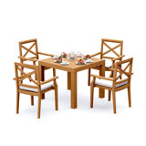 4 Seats 5 Pcs Grade-A Teak Wood Dining Set: 36" Square Table And 4 Granada Stacking Arm Chairs #11GR0804